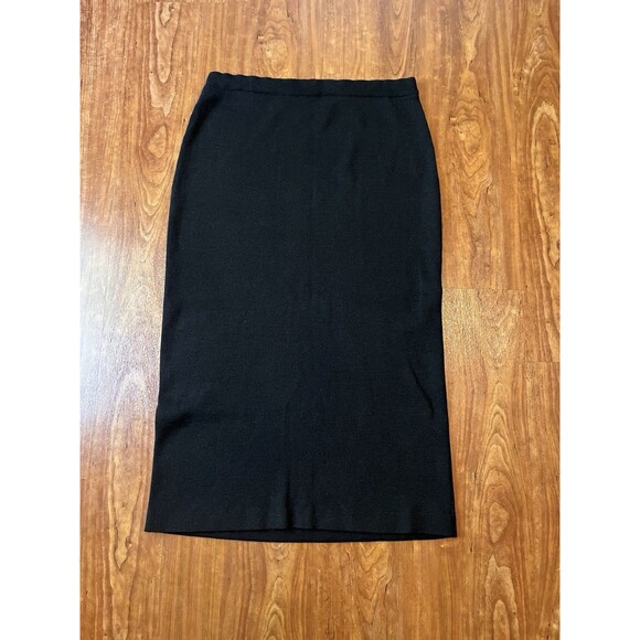Eileen Fisher Skirt Womens PL Black 100% Wool Pull On Knit Stretch Italian Yarn - Picture 1 of 4